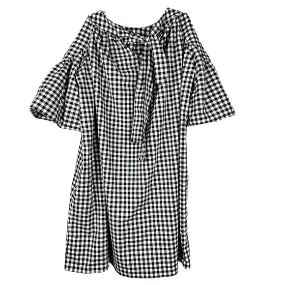 Zara Black White Gingham Baby Doll Dress Cold Shoulder Tie Back  XSmall - Picture 10 of 15